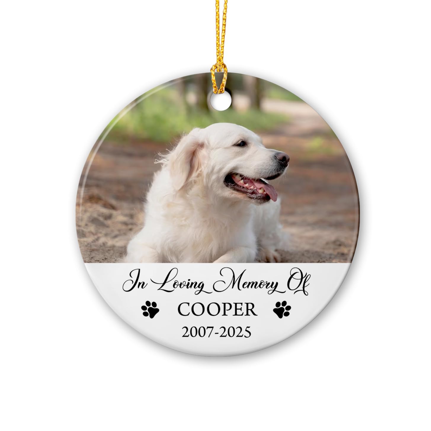 2025 Personalized Dog Photo Frame Memorial Ornaments, in Loving Memory Pet Christmas Ceramic Ornament with Photo Picture, Dog Christmas Ornaments, Custom Dog's Name Ornament Gifts for Xmas Tree
