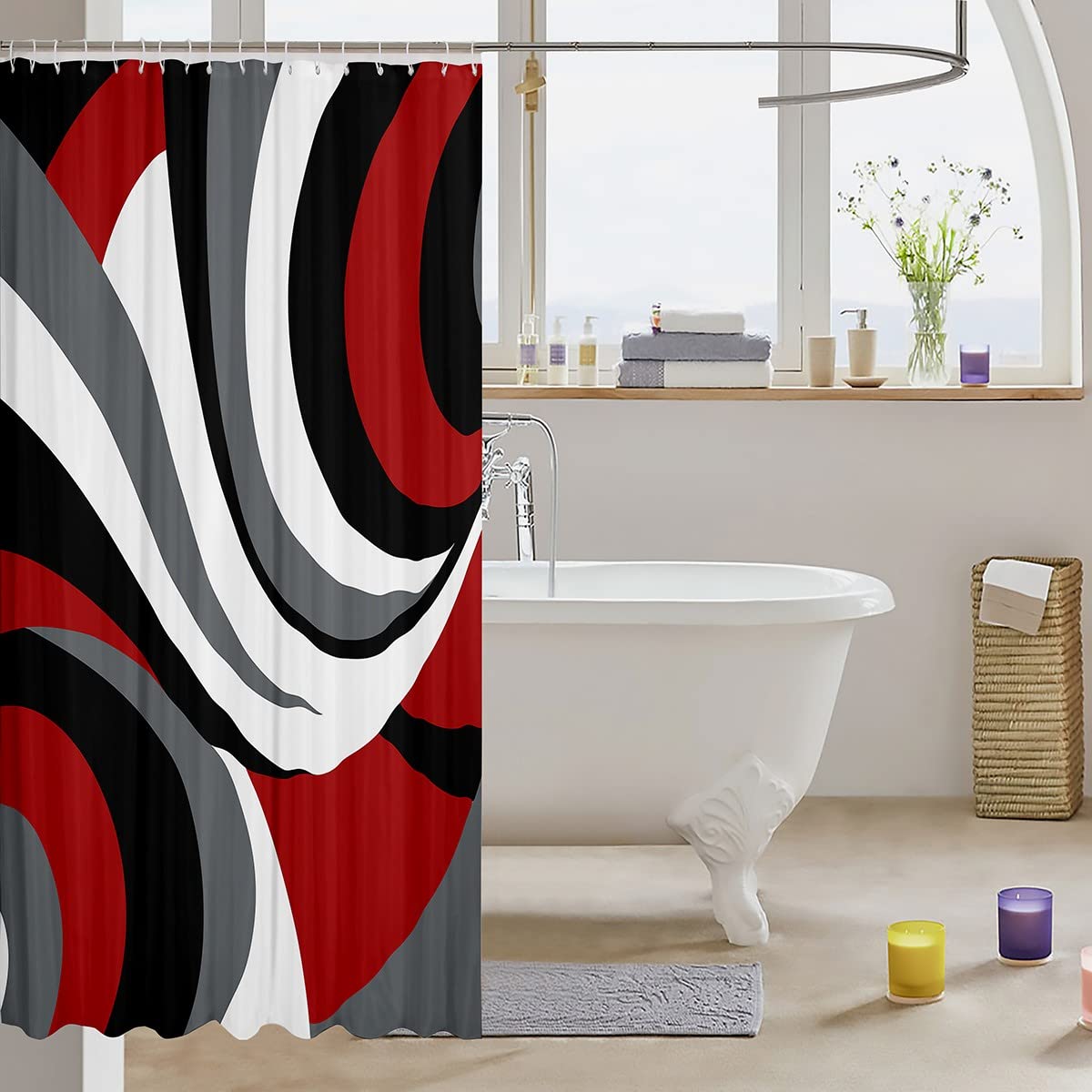 Tenda Da Doccia Moderna Astratta Geometrica, 180x180 Cm, Tessuto Impermeabile In Poliestere, Con 12 Ganci, Colori Nero Bianco Grigio - 4