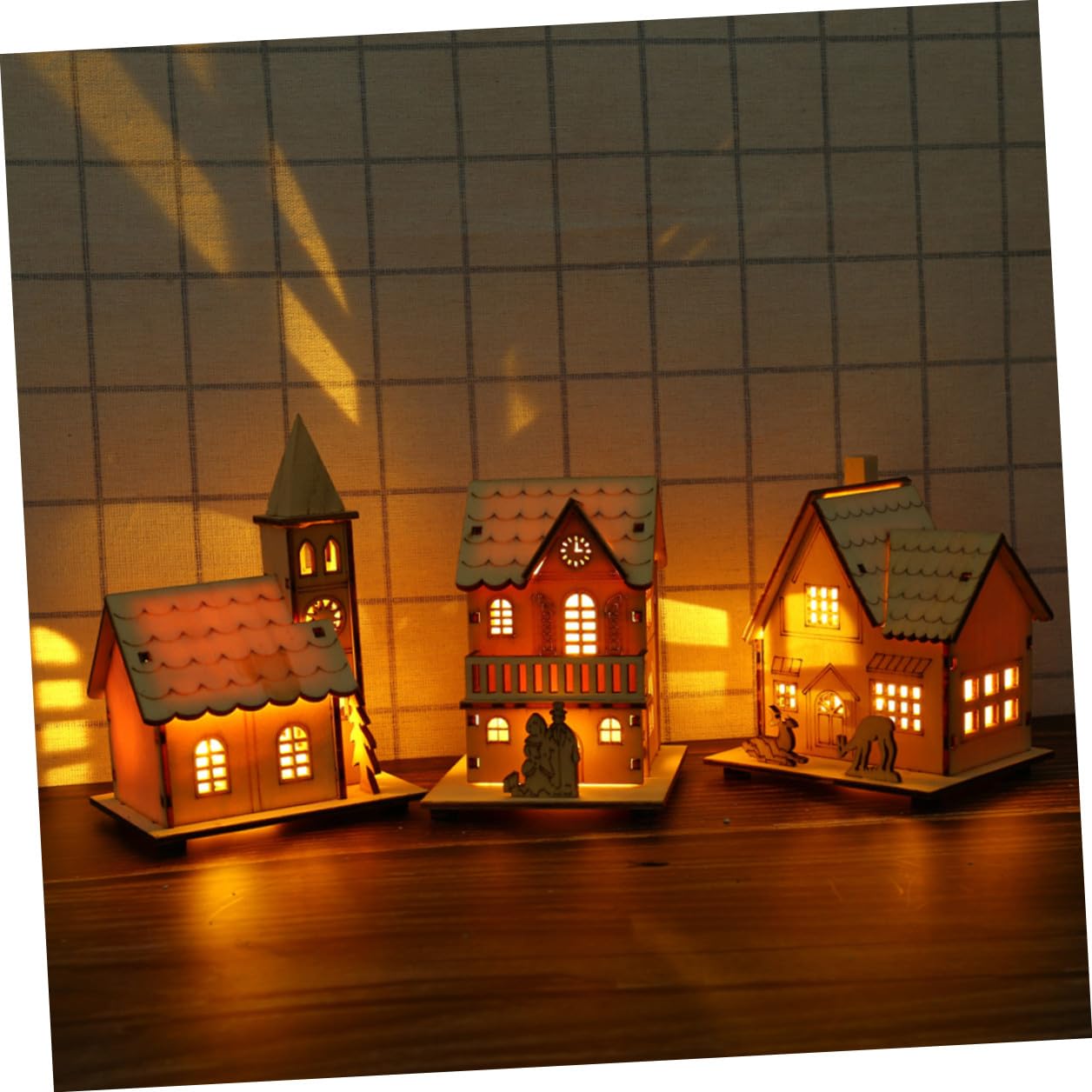 VALICLUD Legno Ornamento Casa Natale LED Luminoso Decorazione Scrivania Tavolo Addobbo Feste Atmosfera Calda Design Creativo Regalo Festivo