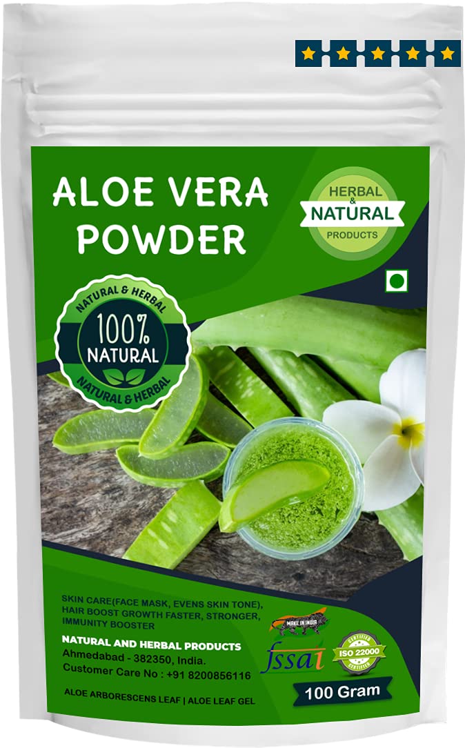 Aloe Vera Powder | Aloe Arborescens Leaf | Aloe Leaf Gel For Skin Care(Face Mask, Skin Brightening, Evens Skin Tone) and Hair Boost Growth Faster, Stronger and Immunity Booster- 100Gram