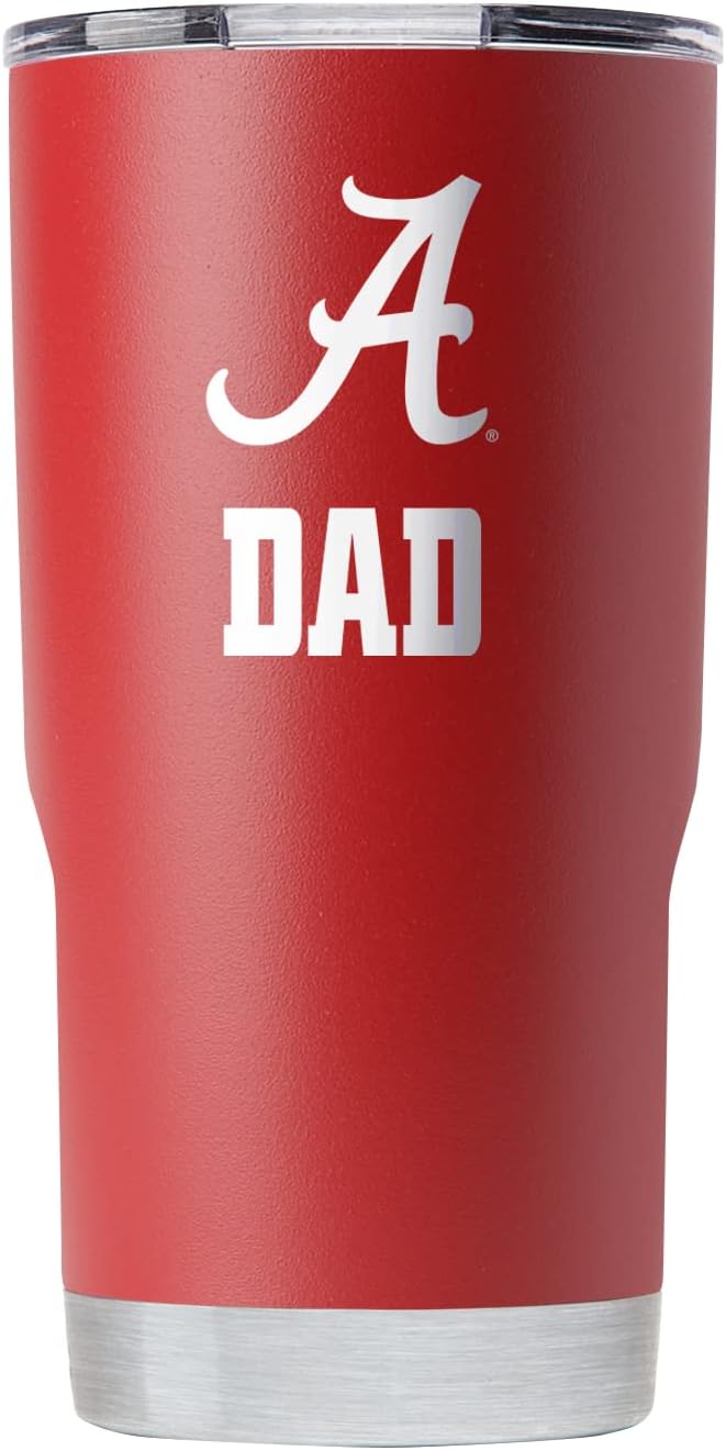 Gametime Sidekicks Alabama 20oz Crimson Tumbler - Officially Licensed, 18/8 Stainless Steel, Double-walled, Vacuum-insulated, UV LED Printed Logos, Sweatless, Stays Hot/Cold - "Dad"
