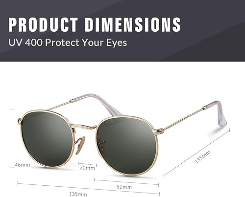 Miniatura 5 de GIFIORE Gafas de sol redondas pequeñas polarizadas para mujeres y hombres, clásicas retro vintage UV400