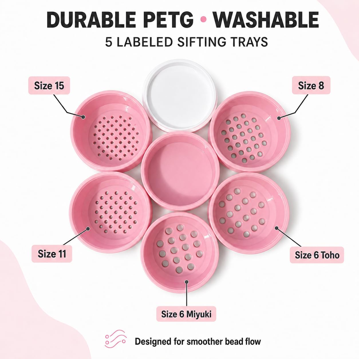 5-Size Stackable Seed Bead Sifter for 1.5-4.5 mm Beads, 6-Cup Set