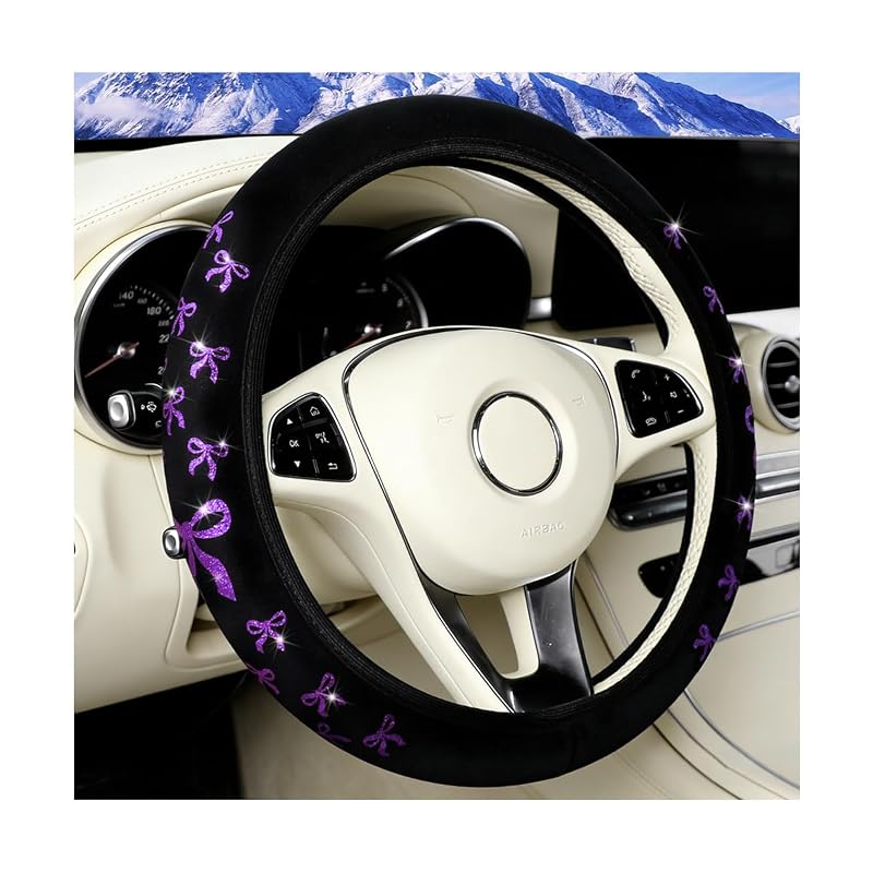 Capa para Volante Automotivo Elástica com Laço, Poliéster, Preta e Roxa, para Volantes de 36,8 a 38,1 cm, TNAIYH