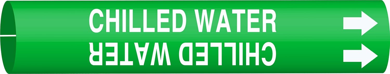 Brady 4022-H Brady Strap-On Pipe Marker, B-915, White On Green Printed Plastic Sheet, Legend "Chilled Water"