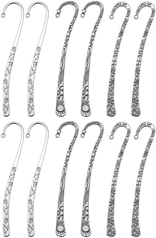 12pcs Mixed Antique Tibetan Silver Carved Hook Bookmarks Metal Book Markers