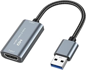 HDMI Video Capture Card, 4K HDMI to USB 3.0 Capture Card for Streaming Gaming Recording, 1080P 60FPS, Compatible with Windows Android Mac OS, PS5/4, Xbox, Camera, OBS VLC Amcap Zoom