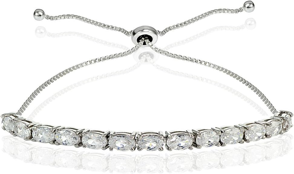 B. BRILLIANT Sterling Silver 5x3mm Oval Genuine or Created Gemstone Pull-string Adjustable Tennis Bracelet for Women