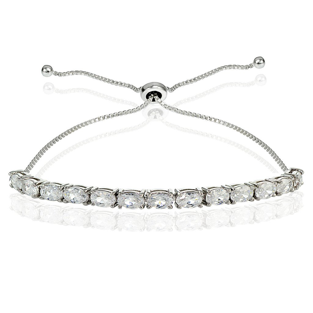 B. BRILLIANT Sterling Silver 5x3mm Oval Genuine or Created Gemstone Pull-string Adjustable Tennis Bracelet for Women