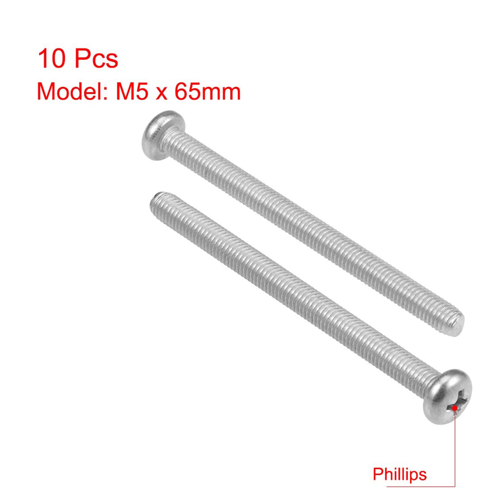 MACHSWON M5x65mm Machine Screws Phillips Cross Pan Head Screw 304 Stainless Steel Round Head Cross Screw Fasteners Bolts 10Pcs - Image 2