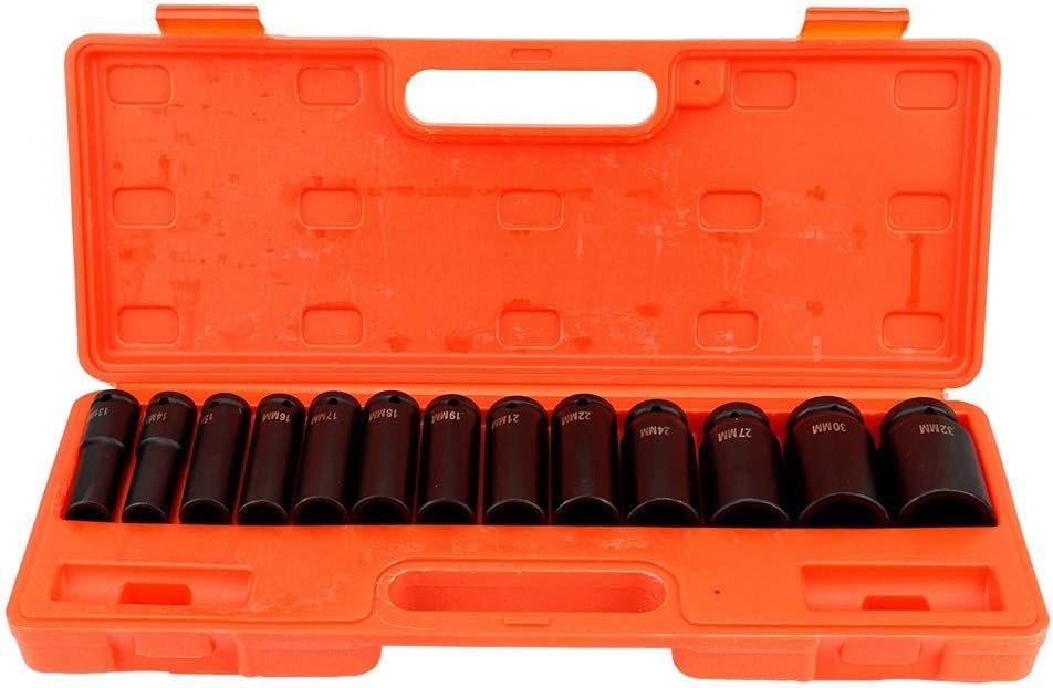 – ESPRIT KIDS 13 pcs Impact Socket 1/2" Deep Impact Socket Tool 13-32mm Metric Garage Tool Set, Anti-Rust Drive Hex Nuts with Heavy Duty Storage Case