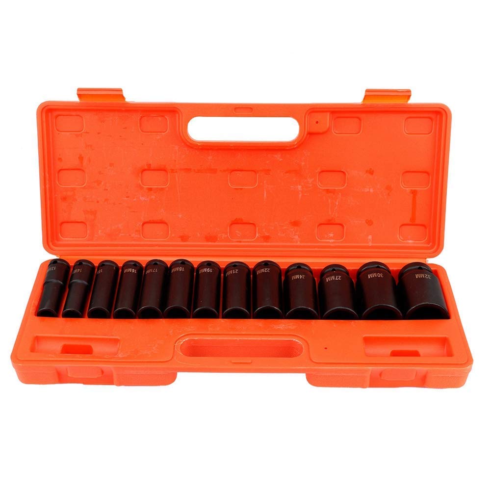 – ESPRIT KIDS 13 pcs Impact Socket 1/2" Deep Impact Socket Tool 13-32mm Metric Garage Tool Set, Anti-Rust Drive Hex Nuts with Heavy Duty Storage Case