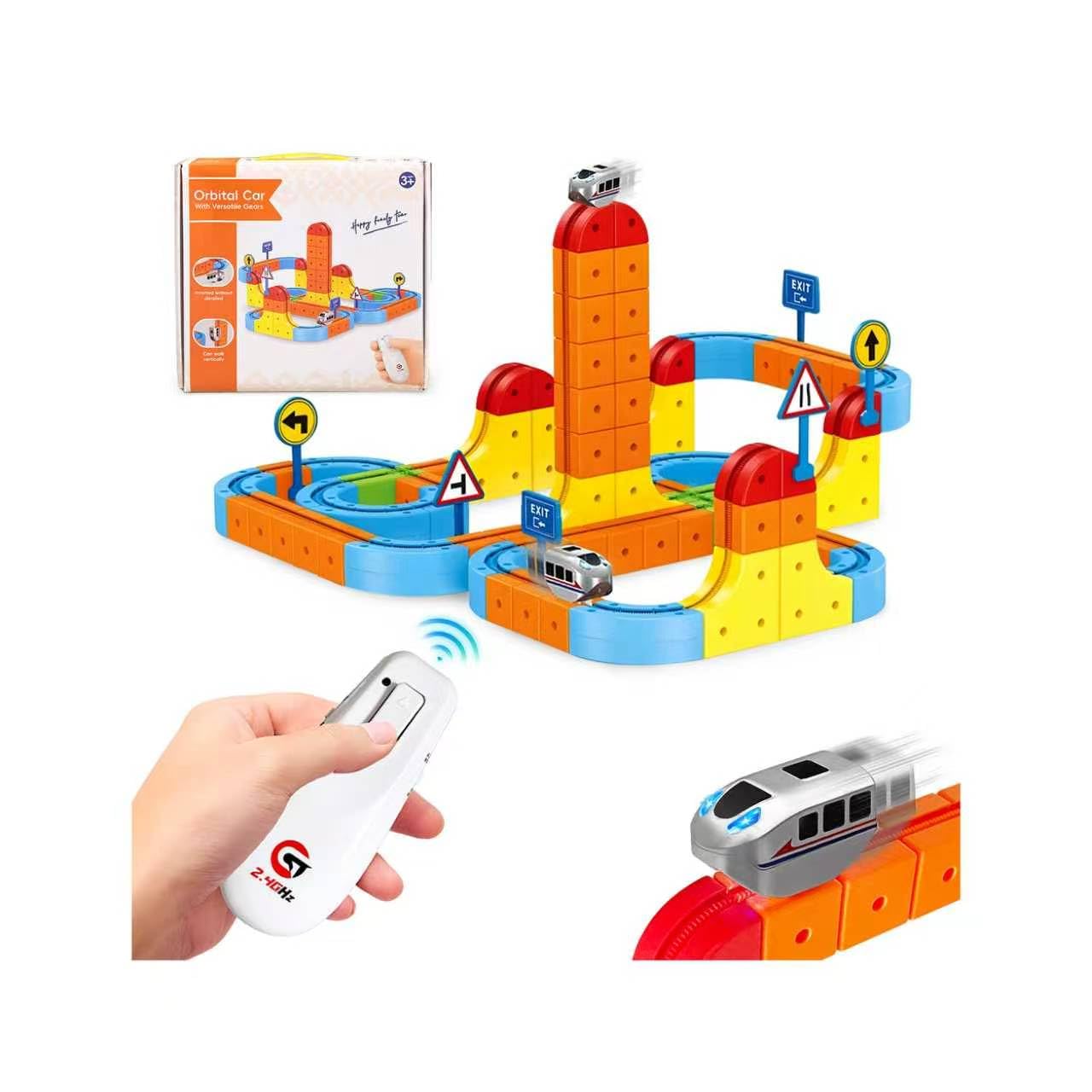 GHPFLOXQY Electric Train Set with Remote Control, 147PCS 3D Magic Rail Cube Track Building Kit, Gravity-Defying Motorized Train with Embedded DIY Layouts, STEM Construction Toy for Boys Girls