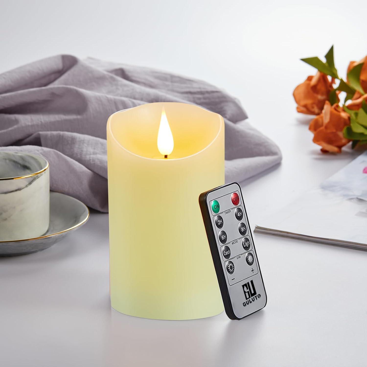 Flickering Flameless Candles, Battery Operated Candles with Remote and Timer, Last 1000+ Hours Battery Candle, 3D Wick, Real Wax Pillar Electric led Candle, Wedding, Christmas Decor 3" x 7"