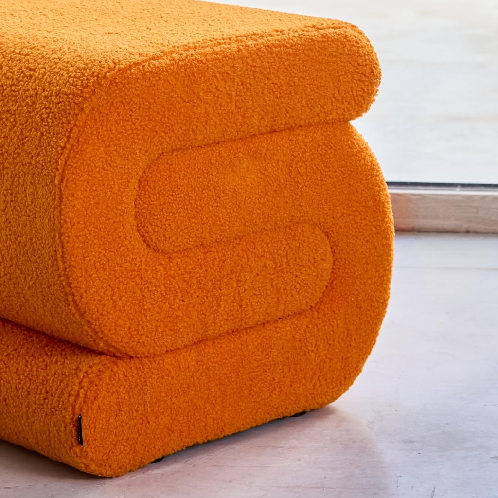 sweeek Pouf in Bouclé Arancione - 43x47x45 cm
