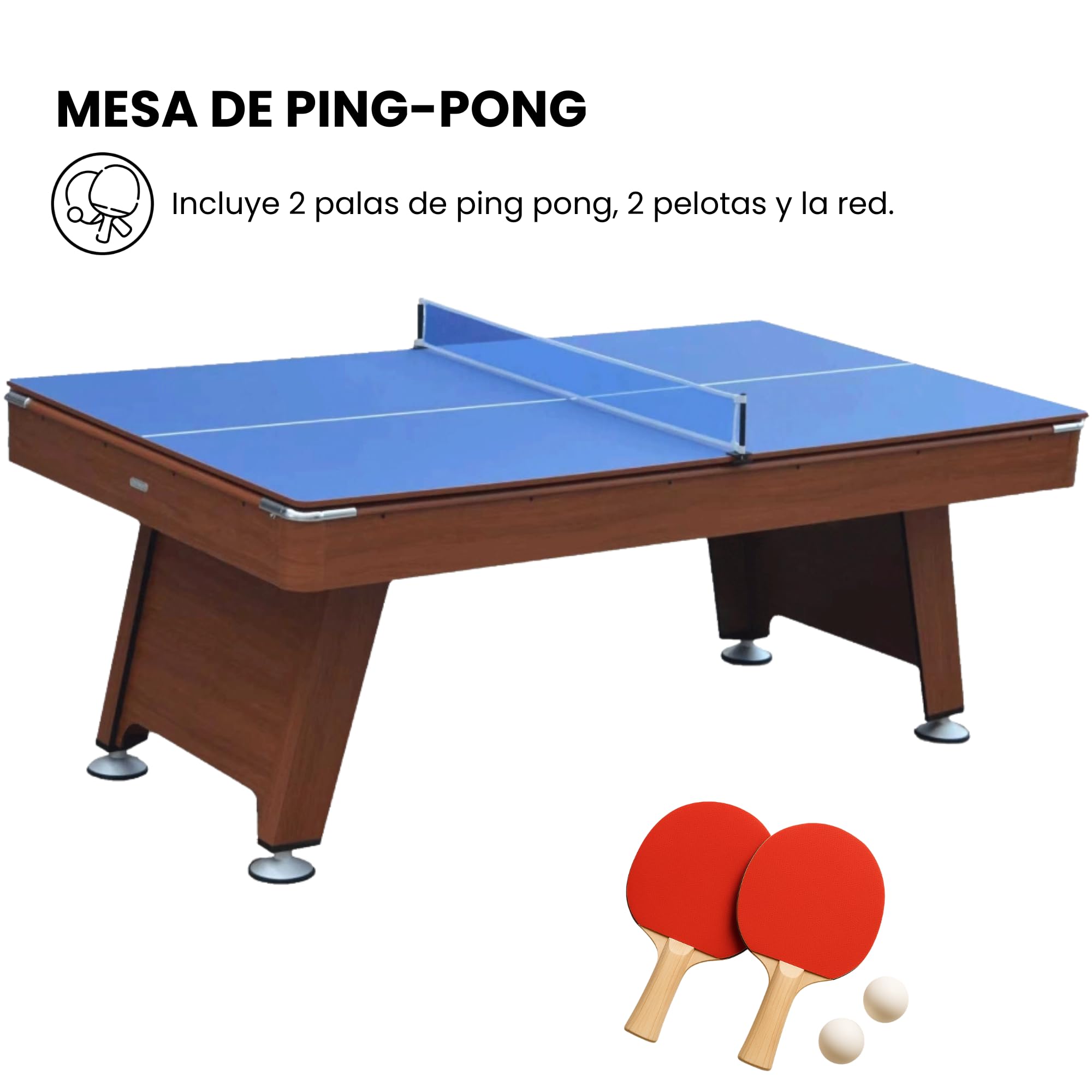 DEVESSPORT Mesa de Billar 3  en 1 Marrón - Billar, Ping Pong y Mesa de Comedor Incluye Todos los Accesorios, Fabricado de MDF, niveladores de Patas y Dimensiones 215x121x78cm