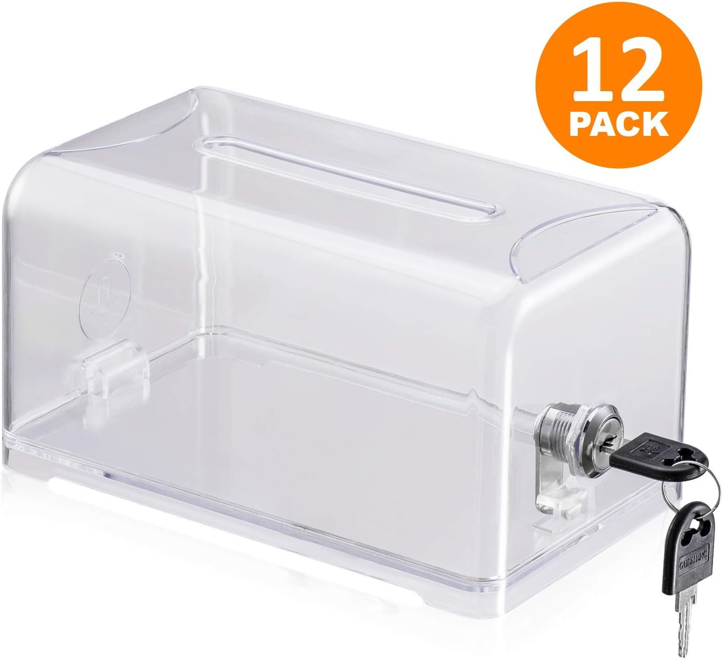 Polmart Tip / Donation / Suggestion / Business Card Collection Box with Lock (Clear Color / Transparent), 12-Pack