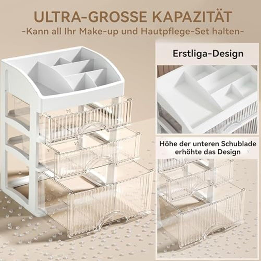 Scatola portaoggetti multifunzionale per trucchi con cassetti, organizer per cosmetici regolabile per scrivania da bagno, vetrina in acrilico trasparente per gioielli per la cura della
