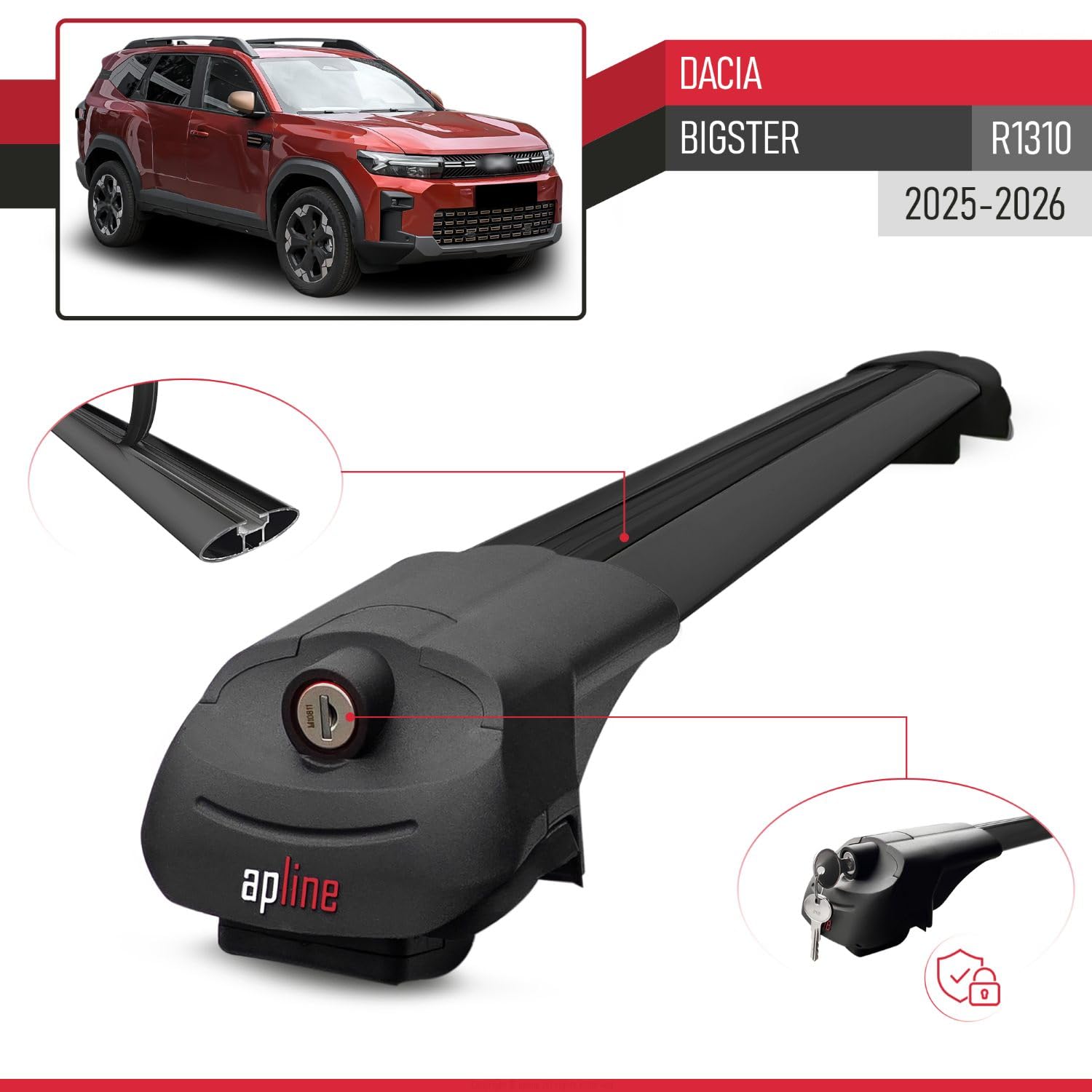 Compatible con Dacia Bigster (R1310) 2025-2026 Modelo Ace-1 Barra de Techo Auto Portaequipajes Barras Transversales Negro Aluminio 2 Barras