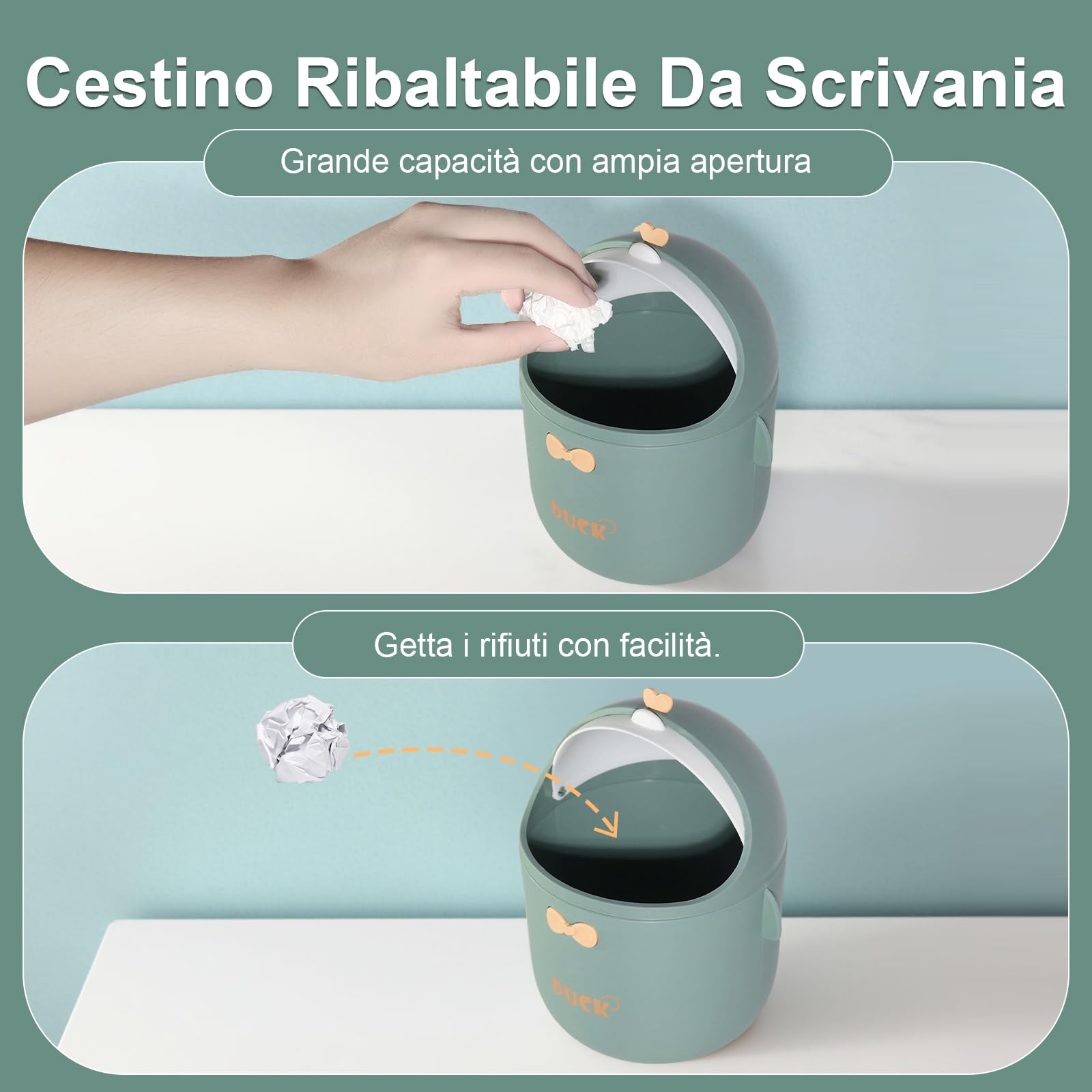 Cestino Da Scrivania Mini - 12x12x18 Cm, 1,5 Litri, In Polipropilene, Per Ufficio, Camerette, Tavolini Da Trucco