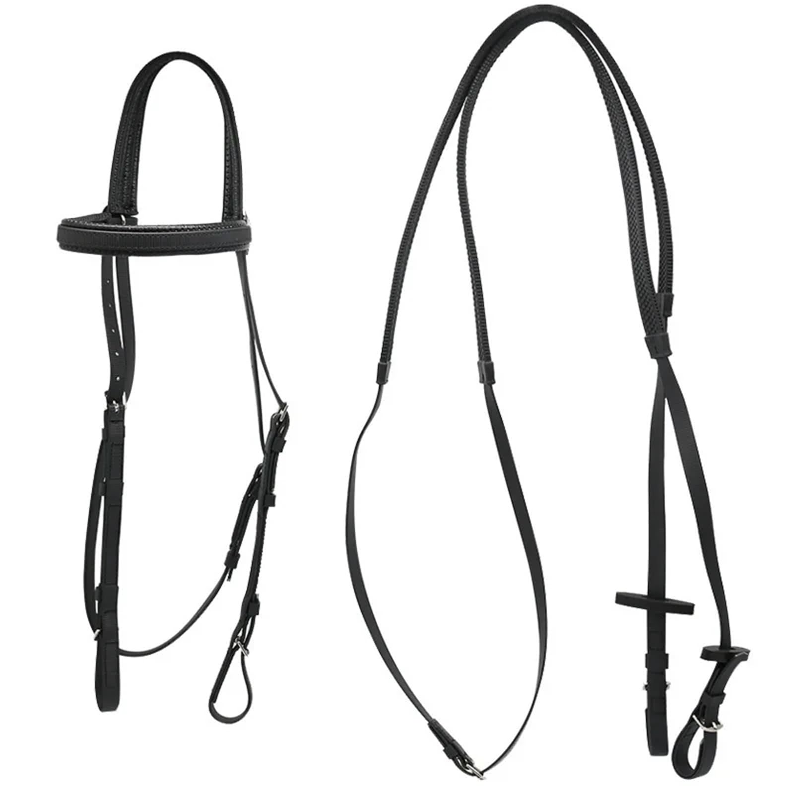Riendas de brida sintéticas estilo silla de montar, nailon, material de PVC, estilo occidental, cabestros, tamaño mediano, for caballos de trail y resistencia(Black)
