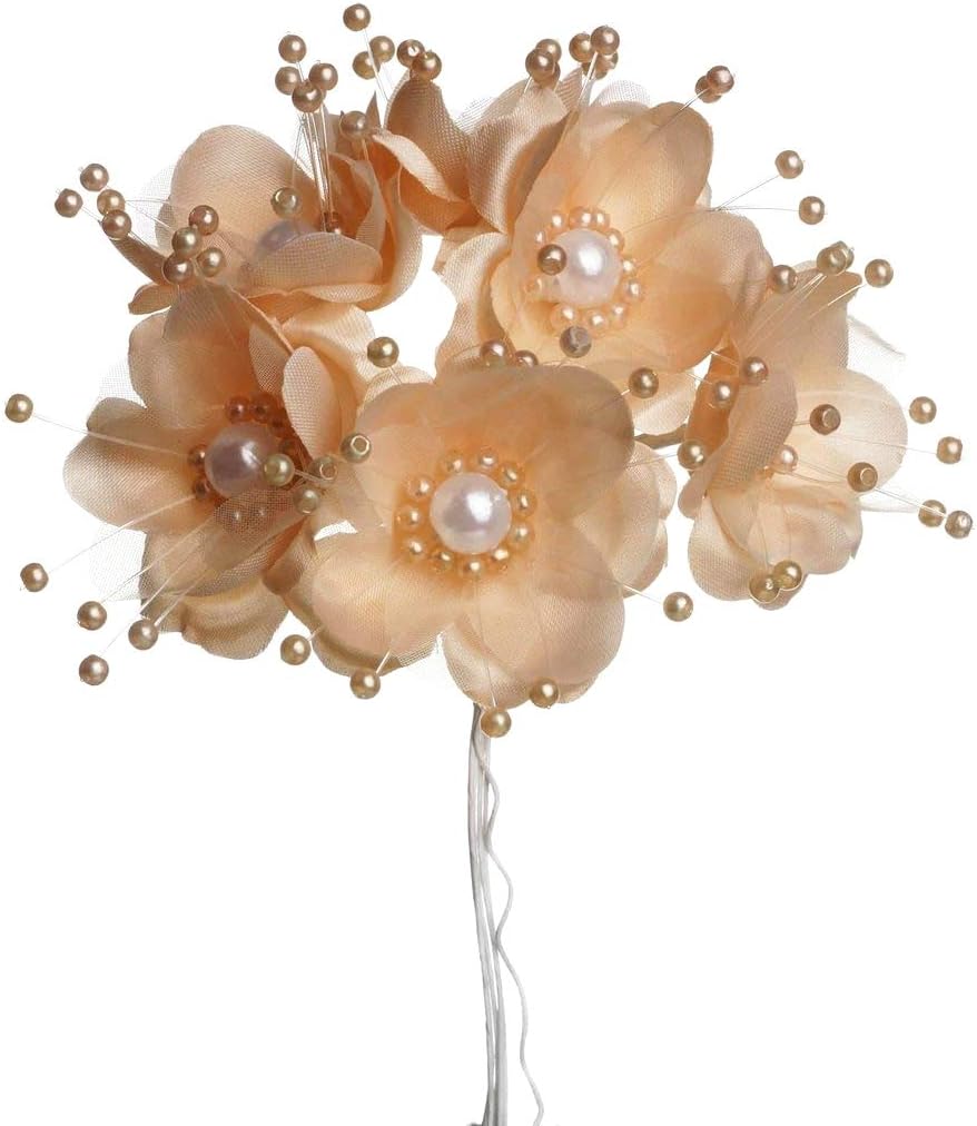 72 Peach Wedding Bridal Pearl Satin Organza Flower