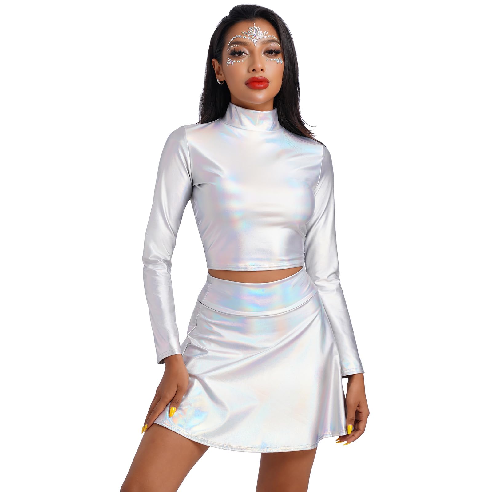 Rave Outfits Plus Size Women's Holographic Rave Outfit Set