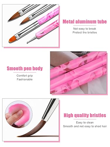 Miniatura 7 de TOROKOM - Juego de 19 pinceles acrílicos rosados para arte de uñas, pinceles de uñas de gel UV para puntas de arte de uñas, cepillo constructor de