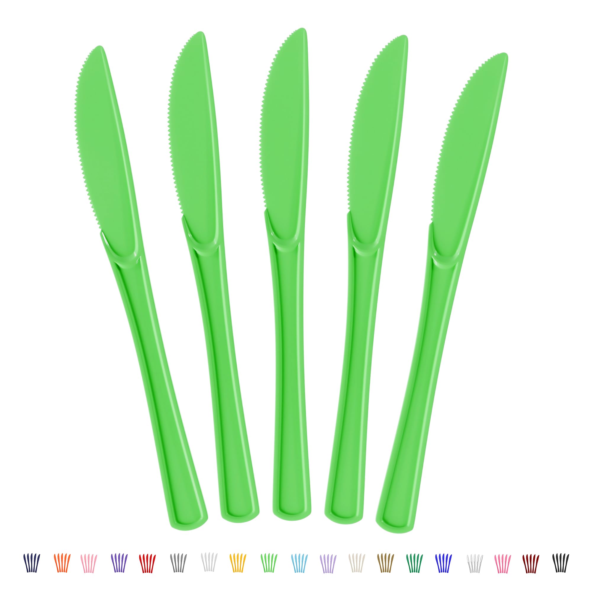 Party Solids Disposable Lime Green Plastic Knives 100 Pieces - Heavy Duty Lime Green Plastic Disposable Cutlery - Flatware & Silverware