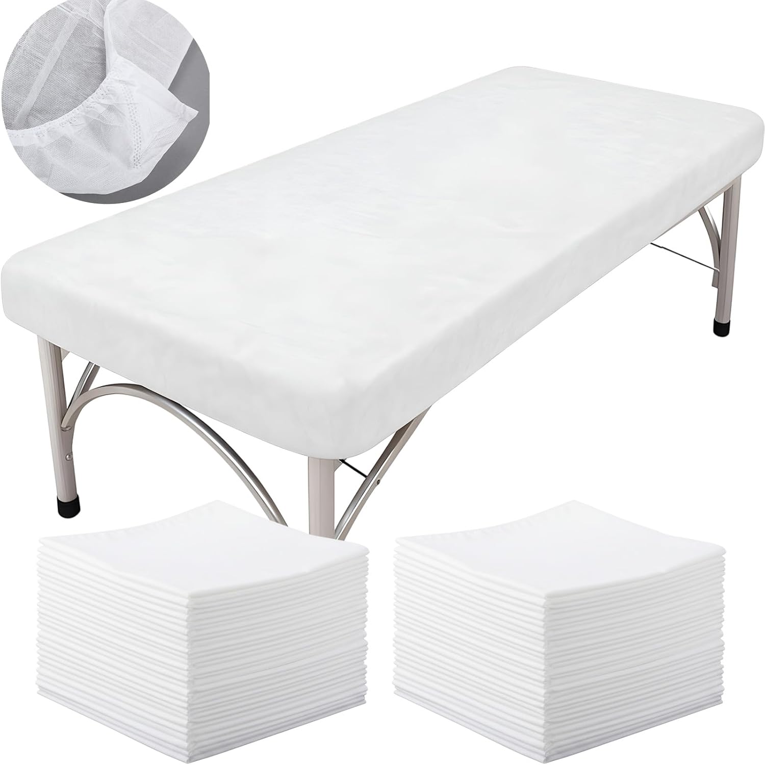 200 PCS Disposable Fitted Massage Table Sheets Bed Covers Bulk, Breathable Disposable Massage Bed Sheets Covers with Elastic for Spa Beauty Salon, White Non Woven Fabric 85 x 37 Inches