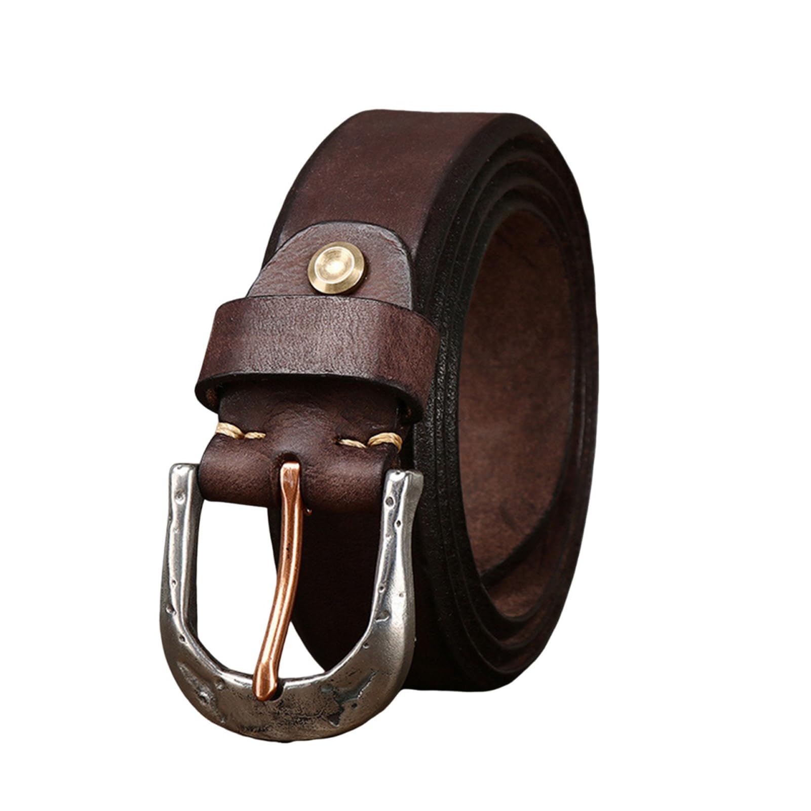 NALANY Handmade Cowhide Full Grain Real Leather Mens Womens Belt 1.5