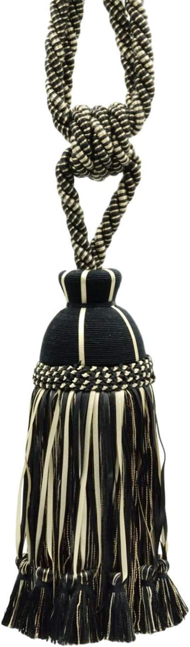 DÉCOPRO Set of 2 / Black, Sandstone Gorgeous, Large Ribbon Tassel Tieback / 9 1/2 inch Long Tassel, 32 inch Spread (Embrace) / Style# TBHR095 (9130) Color: Noir Beige - 21775