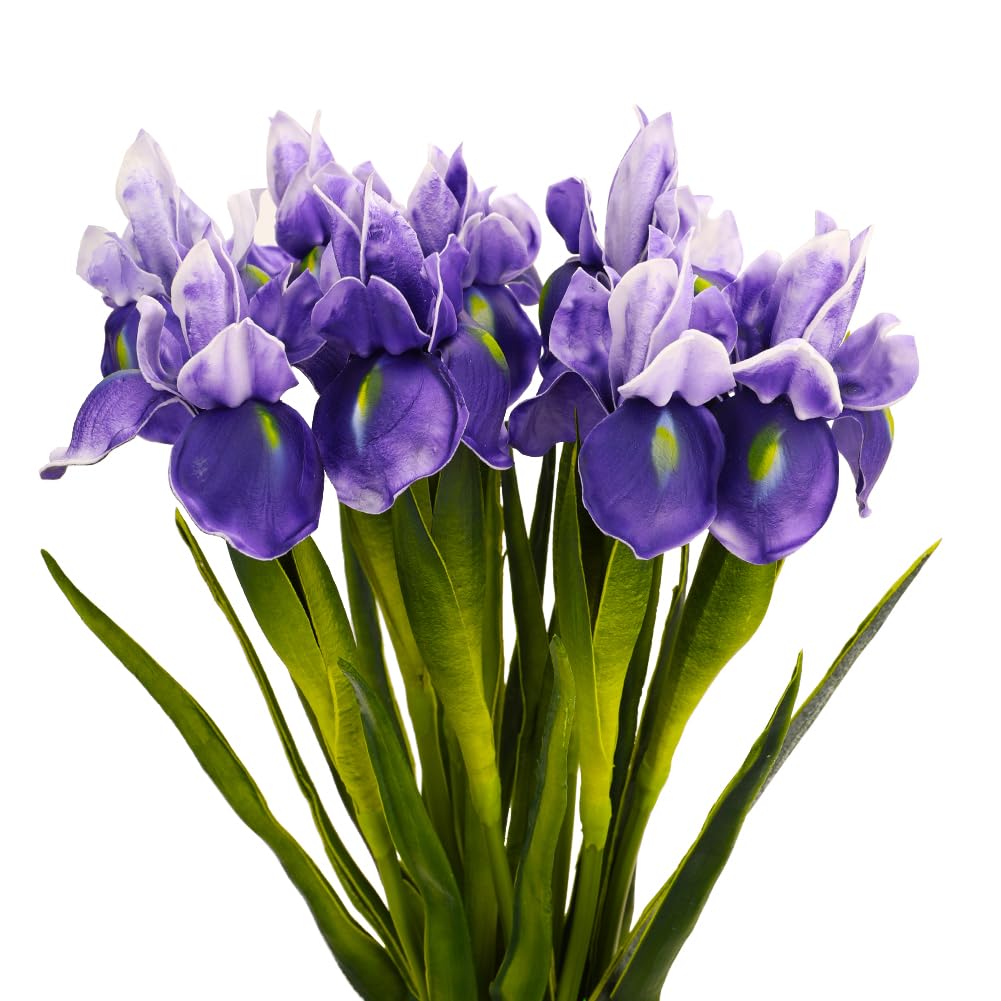 Fermus 6 Pack Purple Artificial Iris Flower Real Touch Long Stem Artificial Lifelike Siberian Iris Plants Real Looking Flower Arrangements for Wedding Home Office Decoration (Purple)