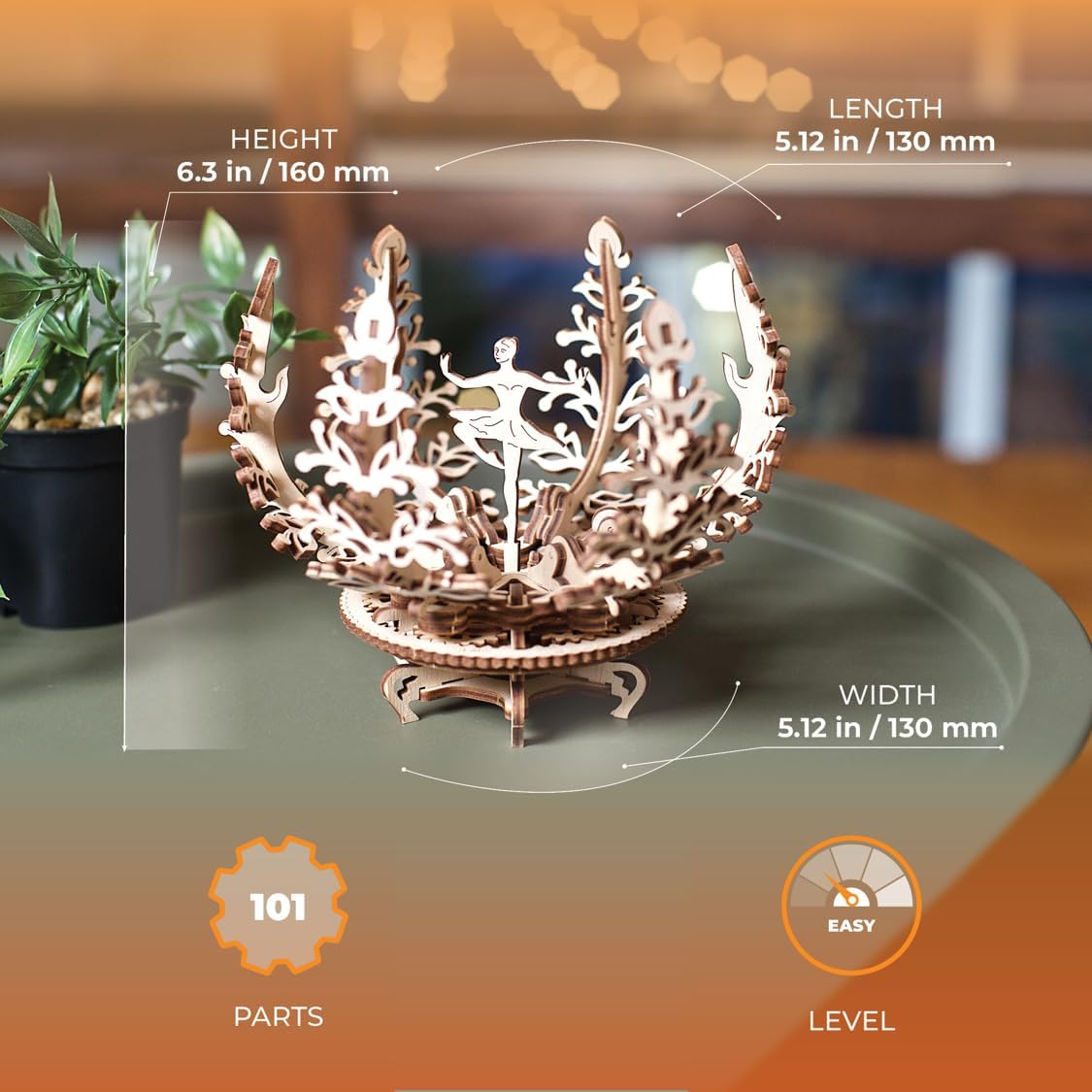 Ugears Mechanical Flower 3D Puzzle, 101-Parts, 6.3-Inch, Brown