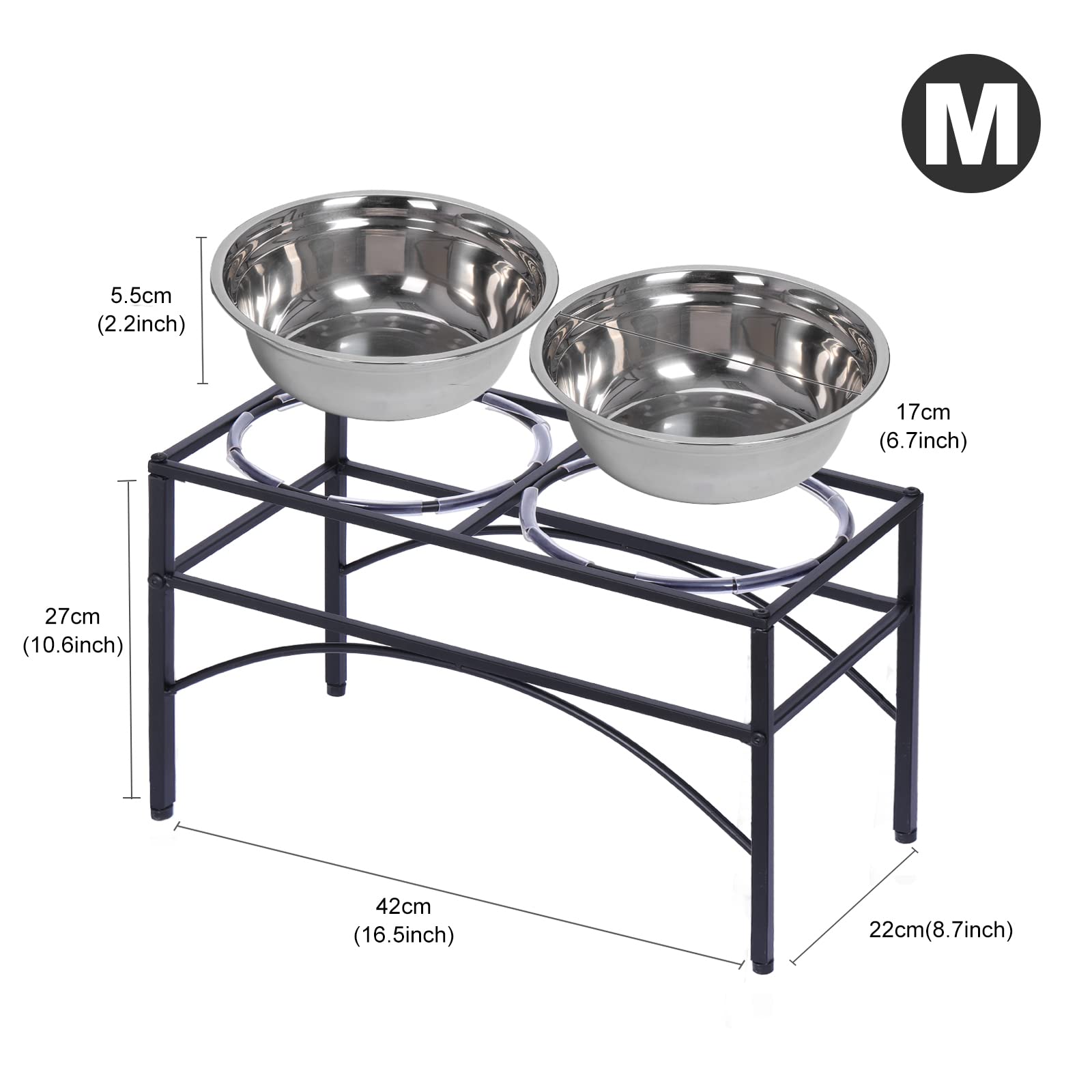 Gamelle surélevée double pour chien avec support en acier inoxydable pour animaux domestiques - Gamelle anti-déversement d'eau et de nourriture pour grands chiens (M)