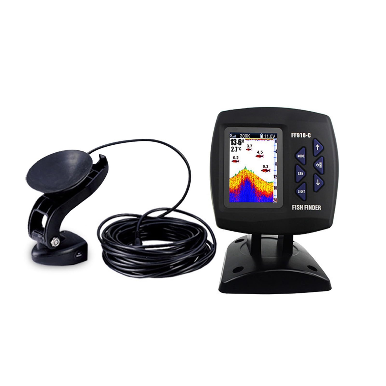 Ecoscandaglio con Schermo a Colori Display a Colori Ecoscandaglio LCD da 3,5 Pollici Cablato Doppia Frequenza 328 Piedi 100 M Sonar con Galleggiante