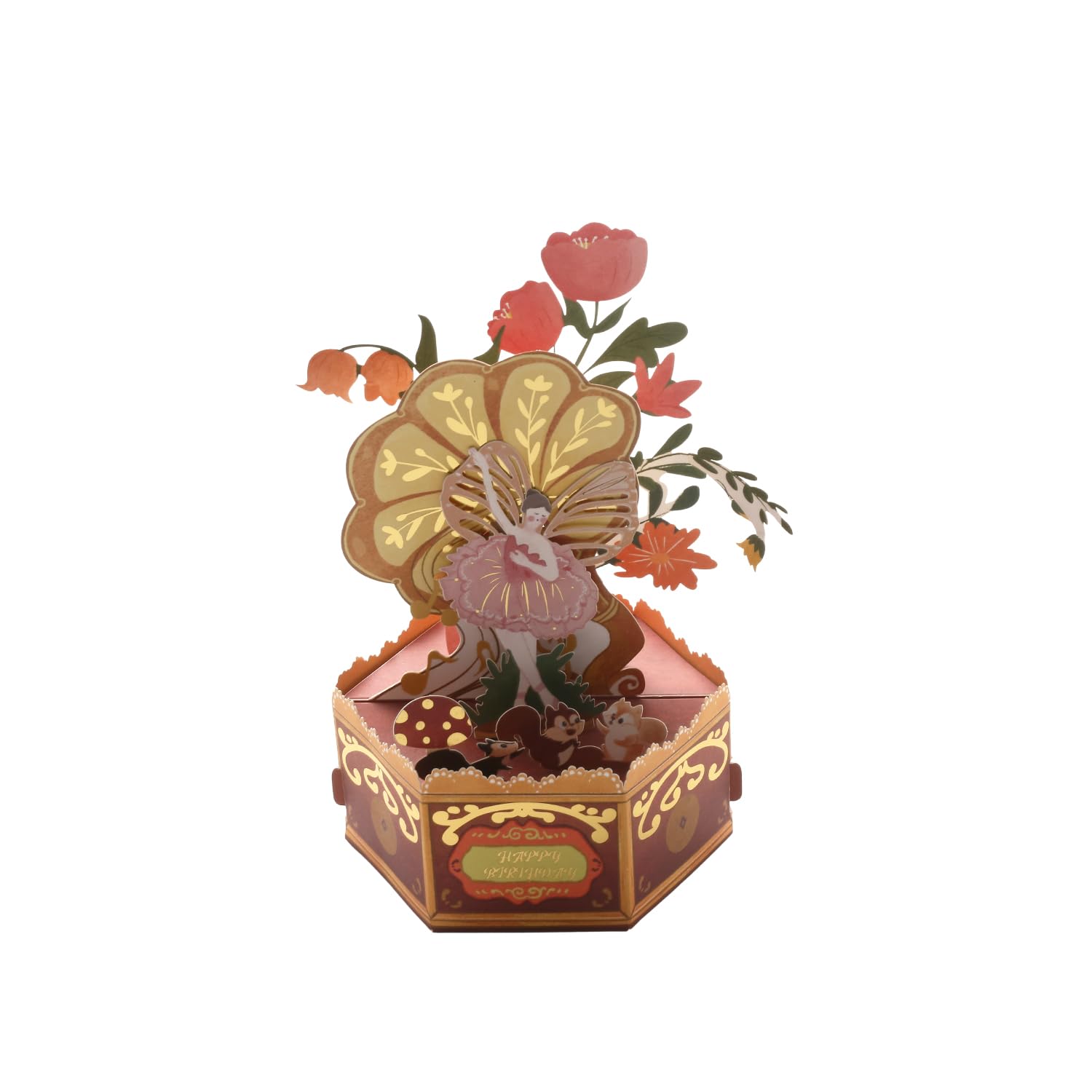 SATONA Tarjeta de cumpleaños 3D de hadas emergente, diseño de bosque encantado hecho a mano con flores y animales lindos, tarjeta de felicitación de fantasía única para niñas, mujeres y amantes de los