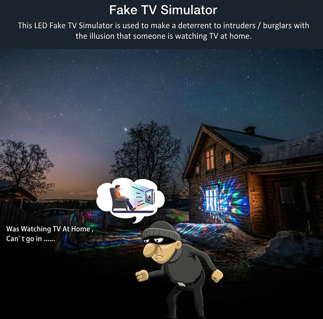 O&W Security Symulator TV FT-1 – światło LED ze zmianą koloru/jasności, port USB, tylko 2 W, bez baterii, atrapa antywłamaniowa do domu, na urlop i do mieszkania
