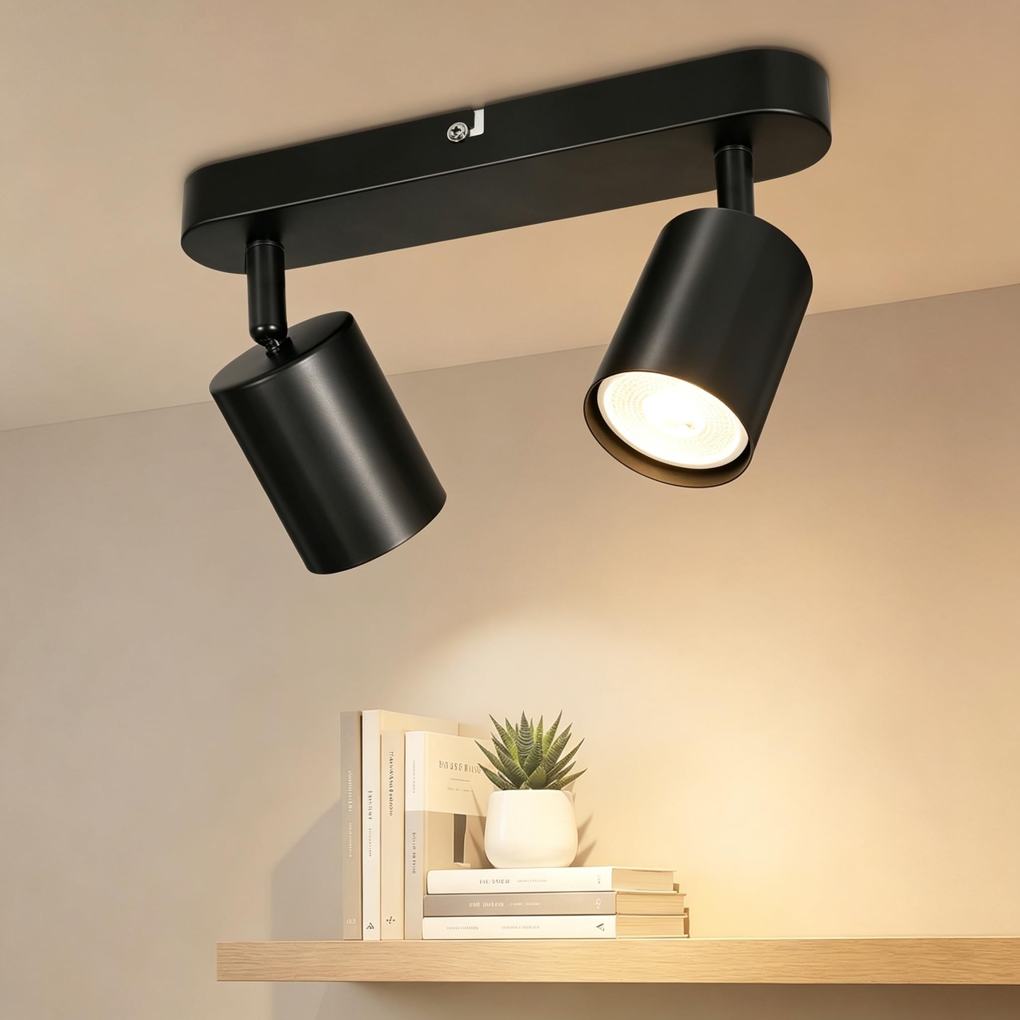 Dehobo LED Ceiling Light with 2 Bulbs – GU10 Wall Lamp Black Adjustable 350° – LED Ceiling Spotlight for Bedroom, Hallway Kitchen, Without Bulb