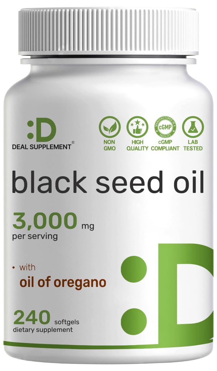 Black Seed Oil 3,000 mg Per Serving with Oil of Oregano, 240 Softgels