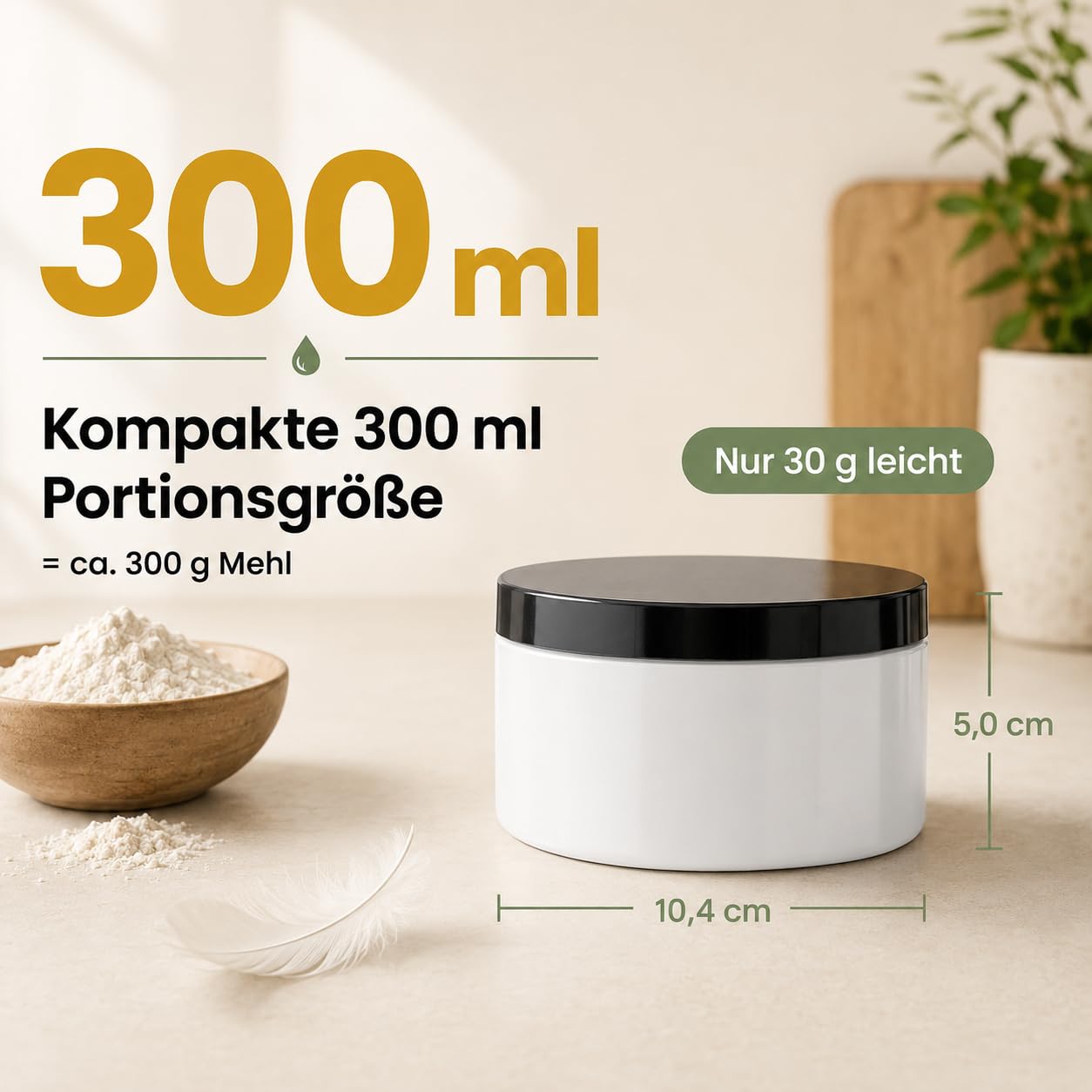POSH Barattolo ermetico da 30 x 300 ml, in PET per uso alimentare, con coperchio a vite, barattoli in plastica bianca con coperchio per spezie, erbe, noci, mini barattolo rotondo in plastica