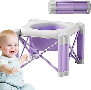 Inodoro para niños, plegable, compacto, para entrenamiento, orinal con bolsas de almacenamiento, diseño sanitario sobre la marcha, base segura antideslizante, accesorios de viaje para bebés, rosa