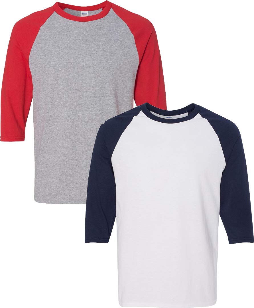 T-shirt Raglan manica a 3/4 in cotone pesante (G570), Grigio+Wnavy