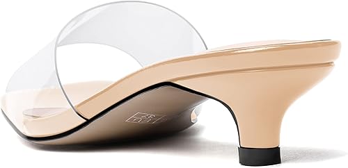 Miniatura 7 de WAYDERNS Sandalias de tacón bajo de PVC transparente para mujer, puntera cuadrada, patente sólida, de tacón bajo, de 1.5 pulgadas