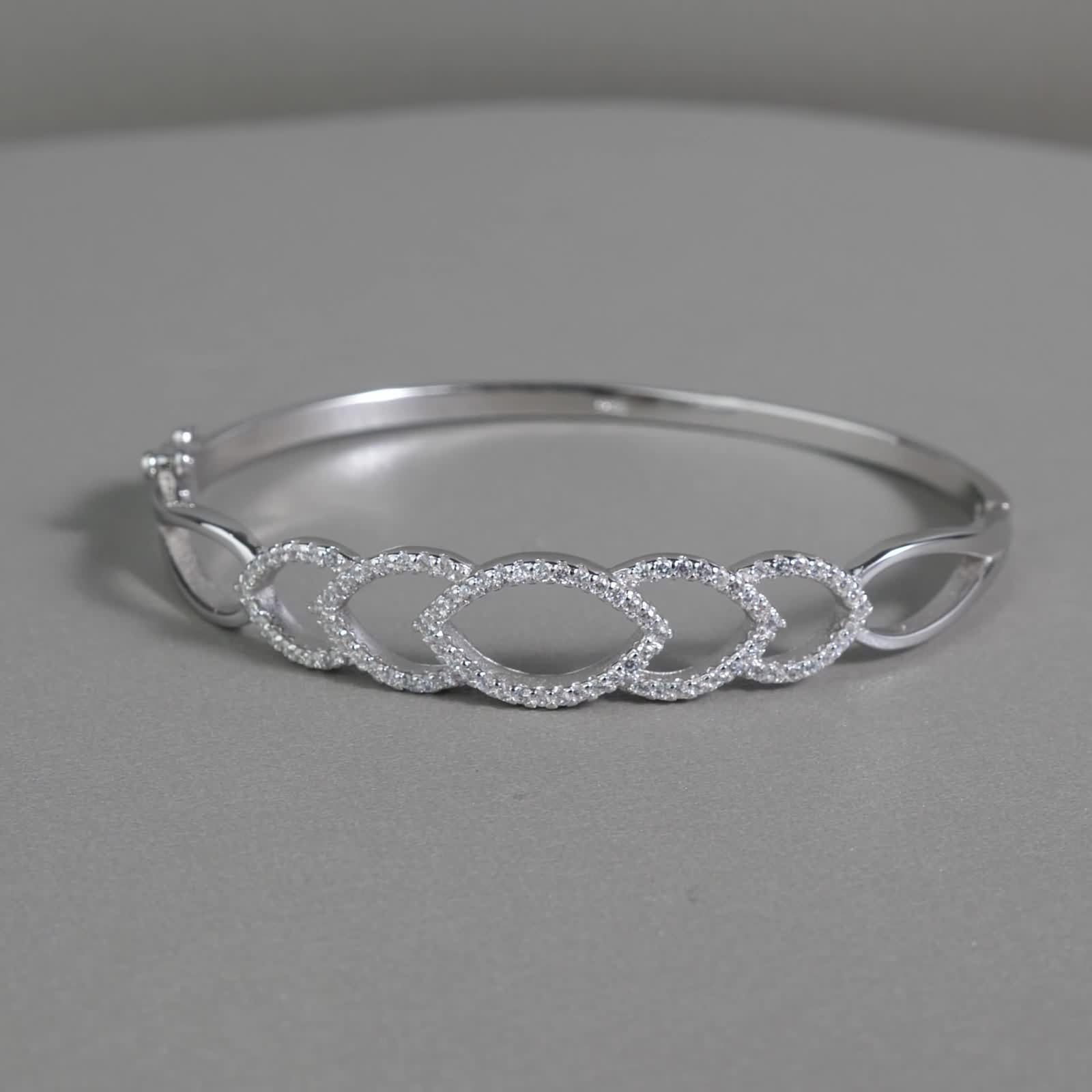 Bracciale da donna in argento 925, bracciali da donna con zirconi, forma rotonda in argento