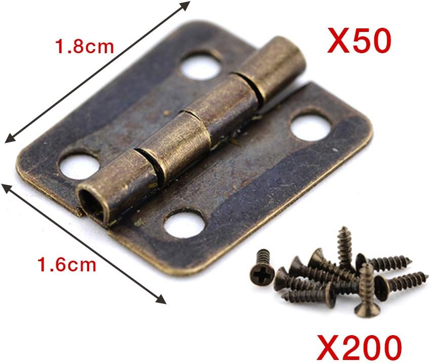 Petite Mini Charnières, 50 packs Cabinet Porte Tiroir Coffre Charnières Connecteurs avec 200 pièces 8 mm remplacement de vis, métal Charnière pour boîte à bijoux en bois bronze — vue 3