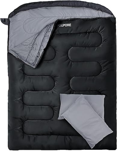 Saco de dormir doble de franela para adultos con 2 almohadas, sacos de dormir para 2 personas, camping, XXL, tamaño Queen, saco de dormir para dos