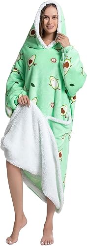 Miniatura 6 de Queenshin Manta con Capucha Usable, Sudadera de Franela Extragrande Cómoda para Adultos, Manta Cálida y Acogedora con Capucha