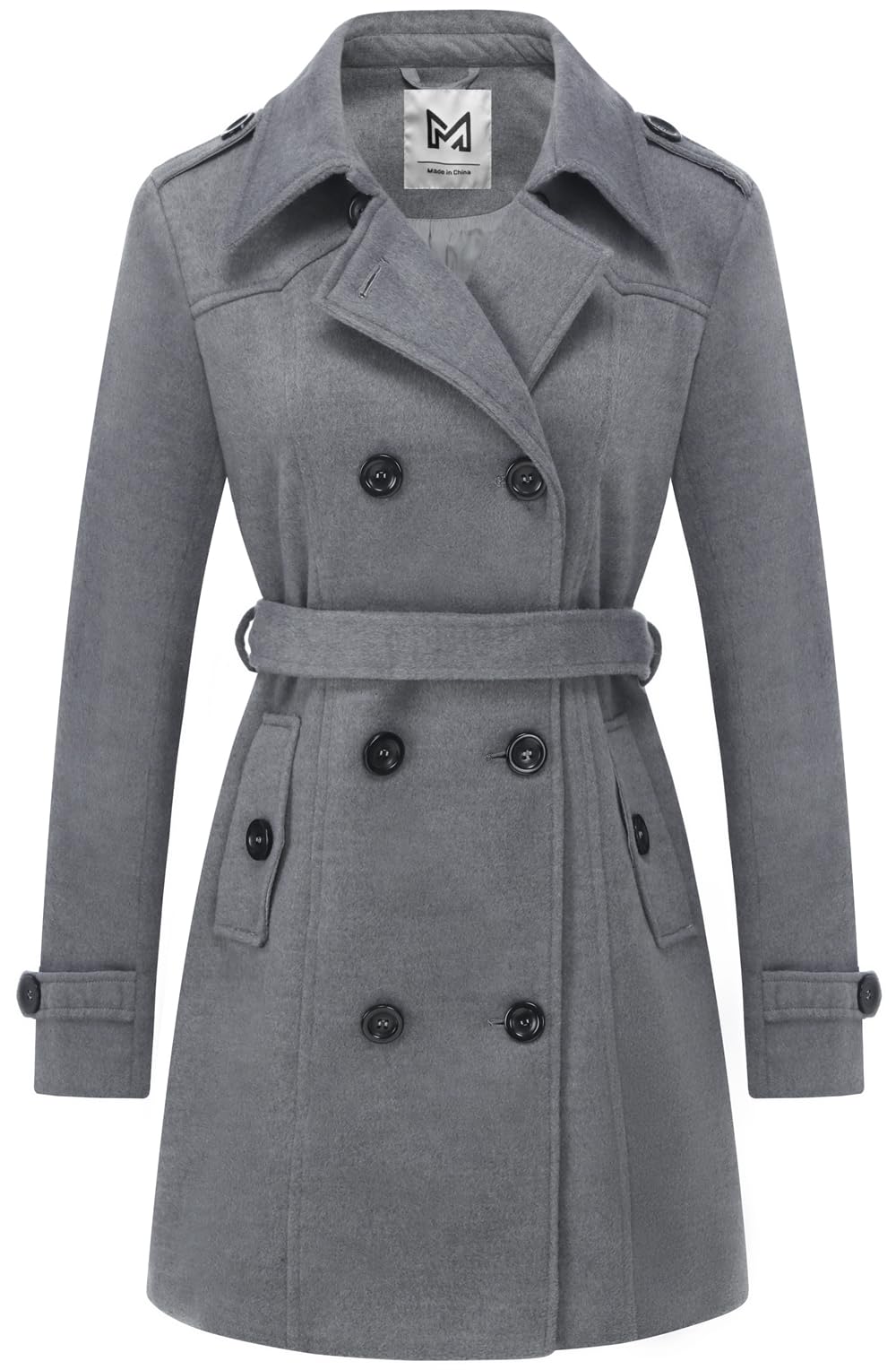 KVE Womens Classic Double Breasted Pea Coat Winter Mid-Long Slim Trench Coat with Belt