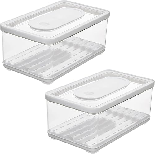 Miniatura 1 de iDesign Contenedor grande para productos de nevera con bandeja de drenaje extraíble y tapa, juego de 2 unidades, transparente